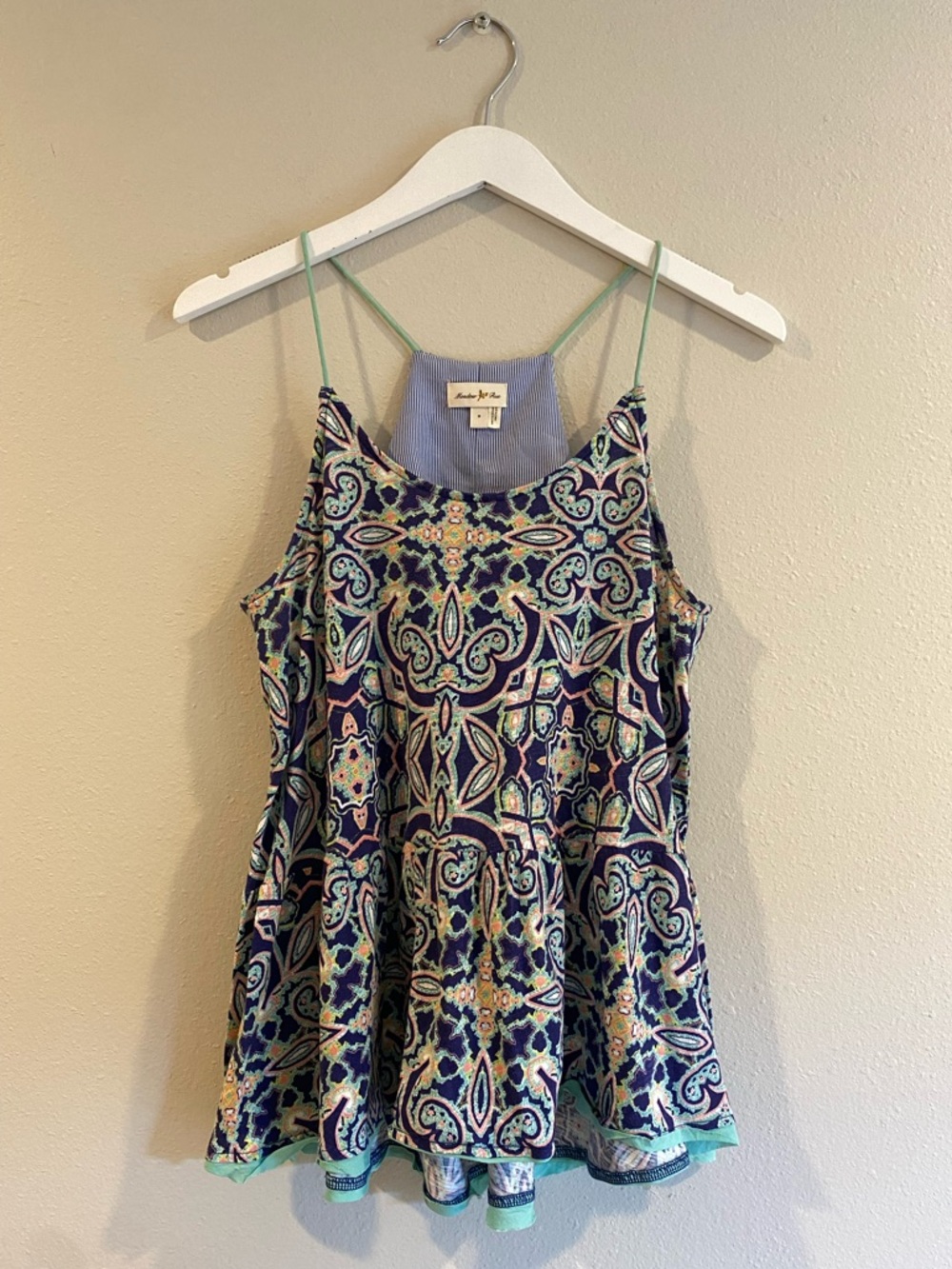 Anthropologie Meadow Rue Paisley & Striped Layered Peplum Tank Top - Size S